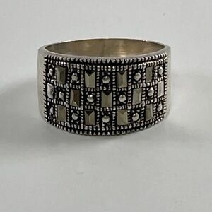 Signed C^A Vintage Marcasite Geometric Sterling Silver Wide Ring Size 8‎